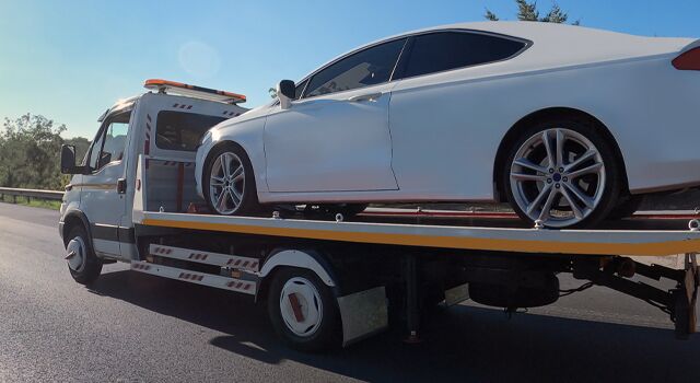 Car covered with towing insurance on tow truck
