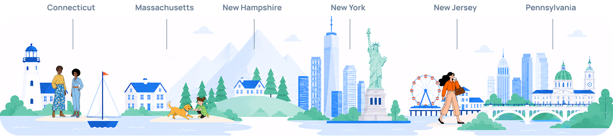 Graphic illustration of the 6 states Plymouth Rock covers
