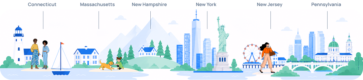 Graphic illustration of the 6 states Plymouth Rock covers